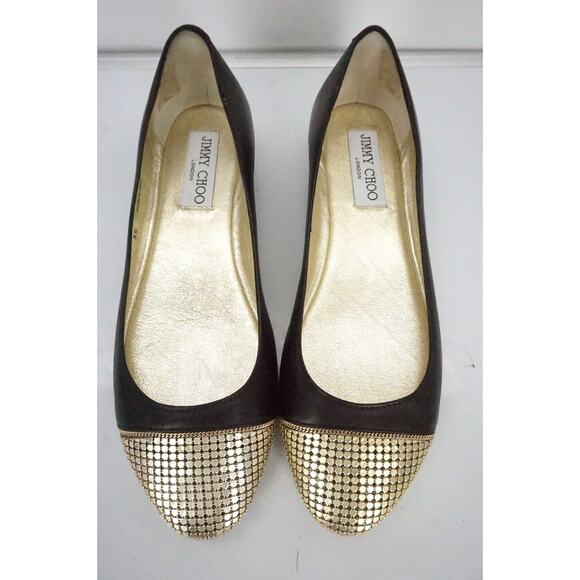 Jimmy Choo Waine Black Leather Gold Stud Cap Toe Ballet Flats Size 35 NIB $565 - Picture 11 of 11